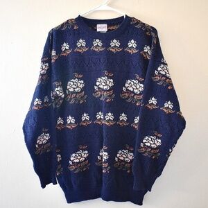 L- Vintage Enhance Navy Floral Women's Australian Sweater